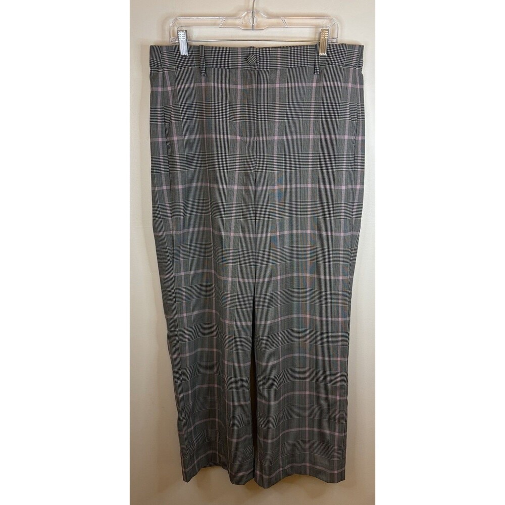 J CREW Peyton Gray Plaid Pants Women 14 Wide Leg Trousers Full Length Career